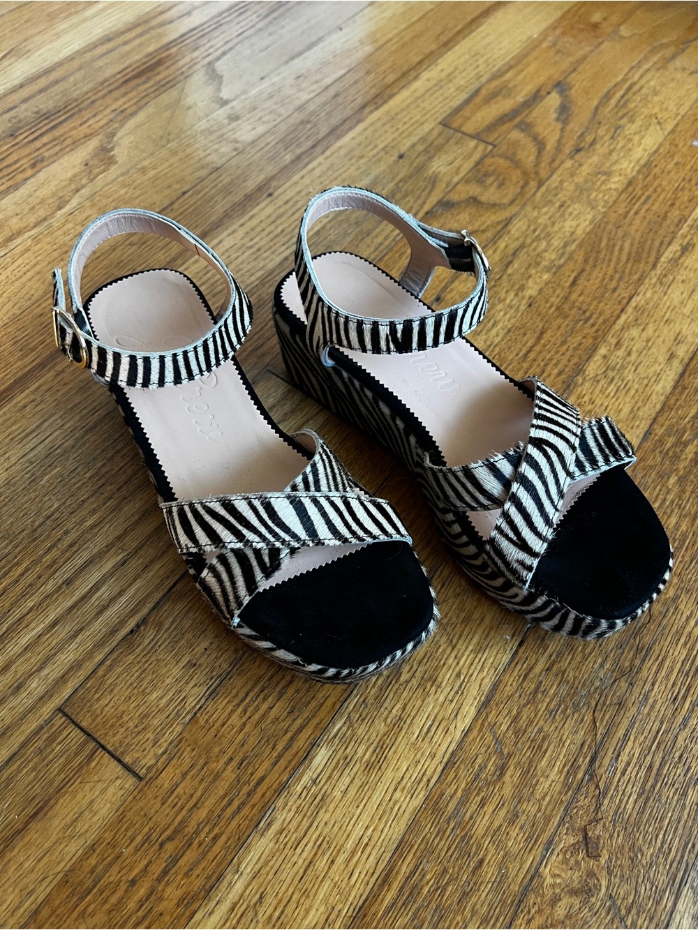 Black & Tan Zebra Print Wedge Sandals
